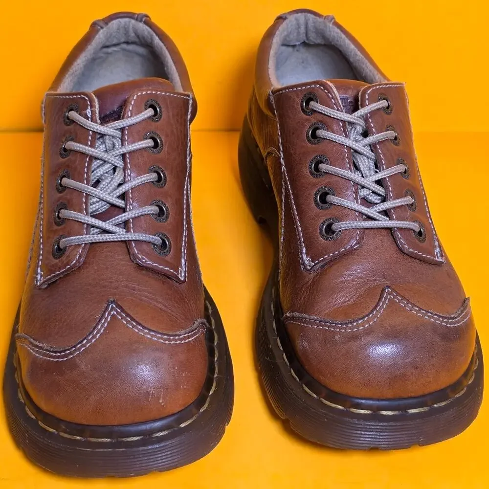 Vintage Dr Martens 12280 Daisy Splat Light Brown Chunky Platform Oxfords US9 Y2K
